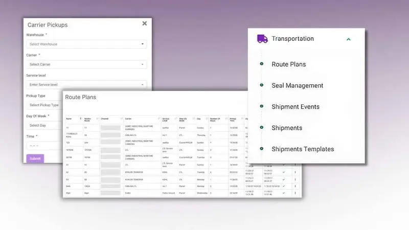 Osa Last Mile route plans and carrier pickup screens for appointment-based delivery